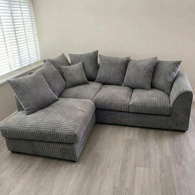 New Grey Corduroy Corner Sofa with Chaise