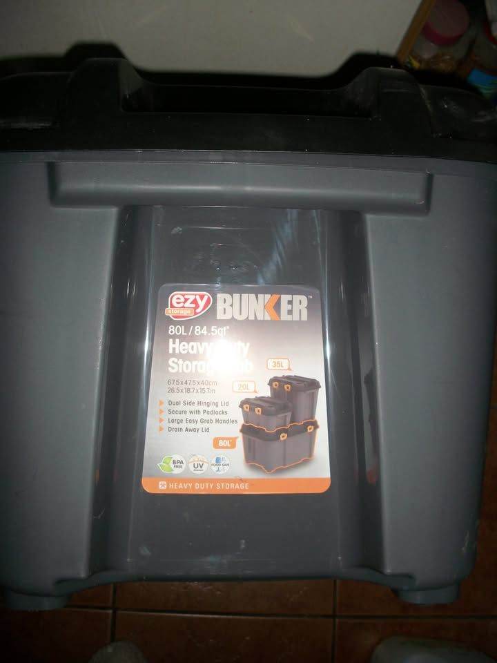 Ezy Storage Bunker tough Heavy duty Black 80L Stackable Wheeled Storage box with Lid