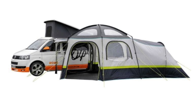Campervan awning with fibreglass poles with sleeping pod