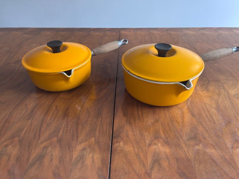 Vintage Le Creuset Saucepan Set - Yellow Enamel, Two Sizes