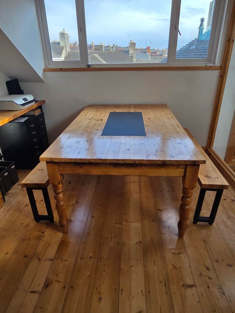 Solid Pine Large Dining Table with Matching Benches