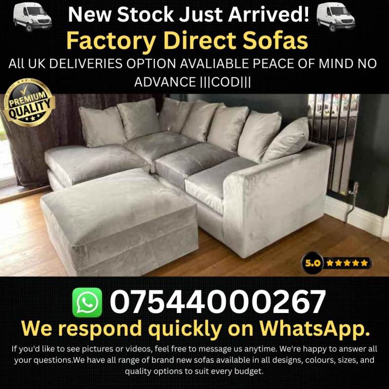 Brand New Cream Corner Sofa – Velvet Fabric, Still Boxed