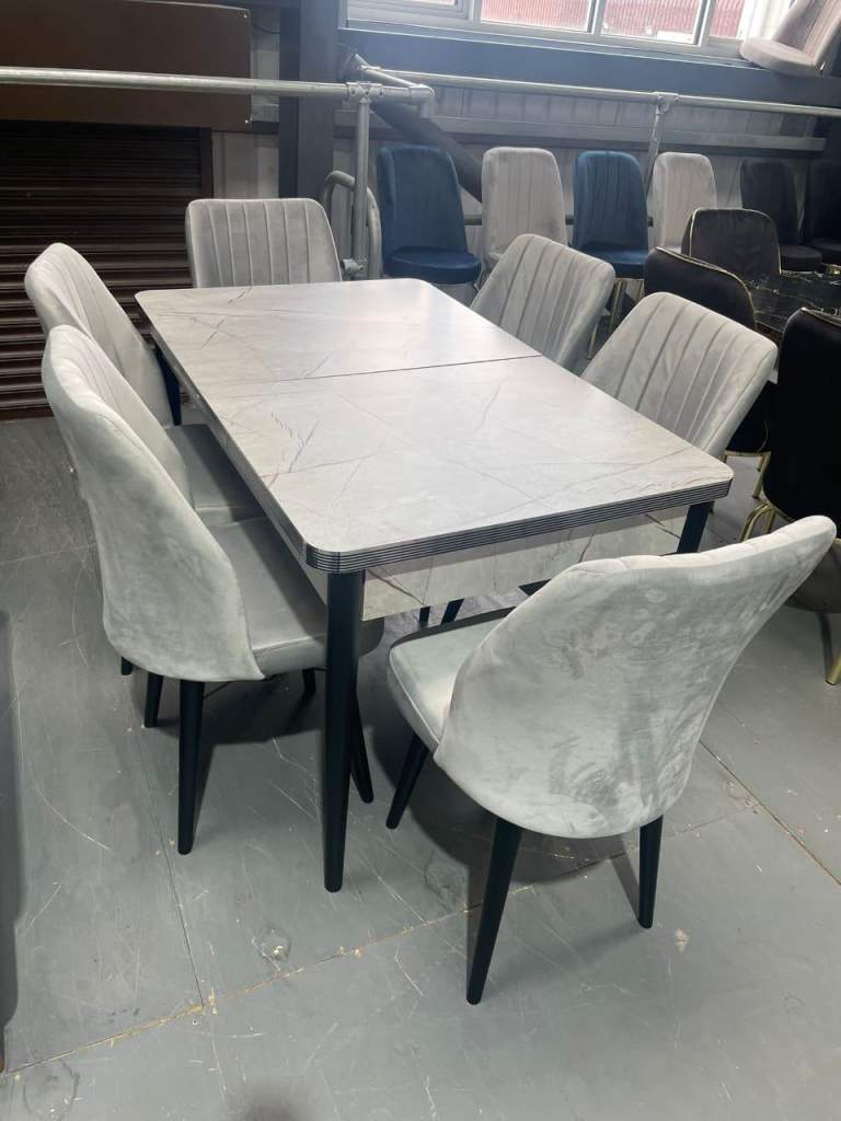 Marble wooden Extendable dining table with six chairs-free delivery