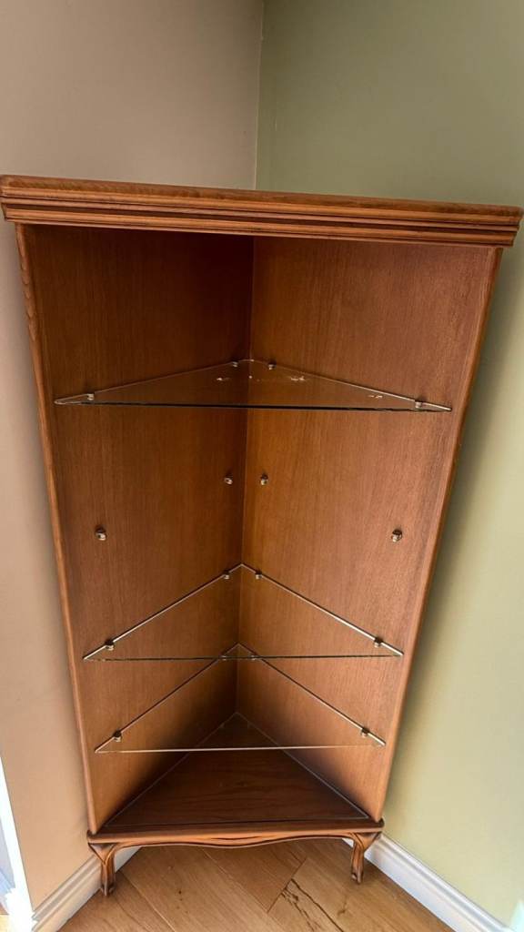 Bespoke Handmade Solid Wood Corner Display Unit with Glass Shelves