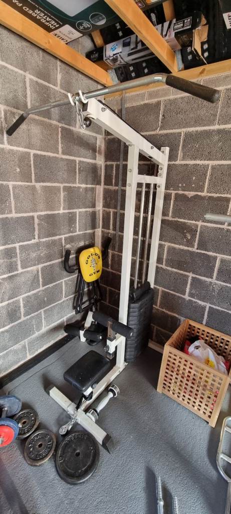 Body Solid  Bench, 90kg Lat Pulldown, ab machine, 2 gym floor mats large