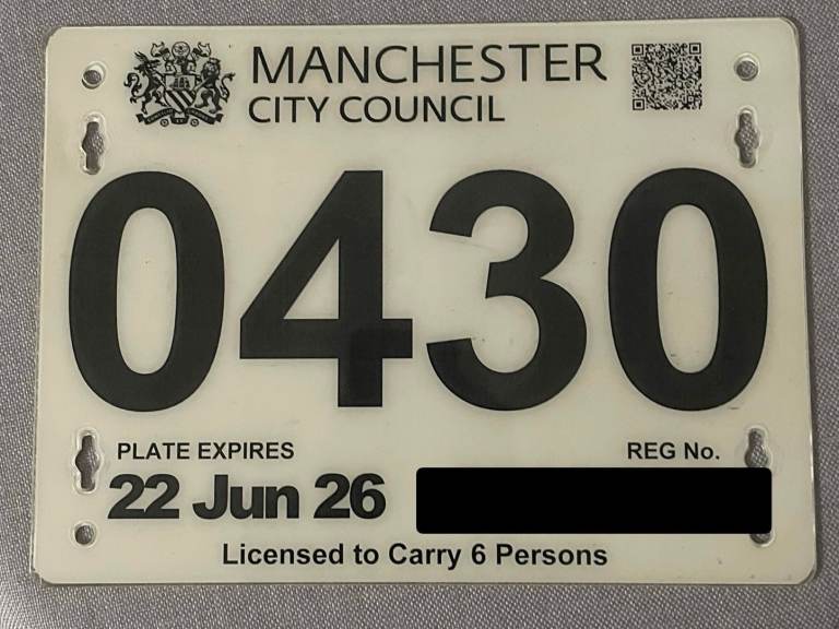 Manchester Taxi / Black Cab Hackney Carriage Plate For Sale (Ignore Expiry Date As Can Be Extended)