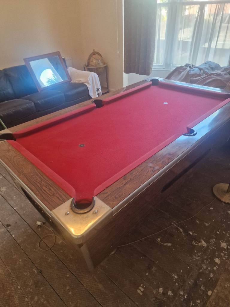 Full-Size Pool Table with Red Felt – Good Condition