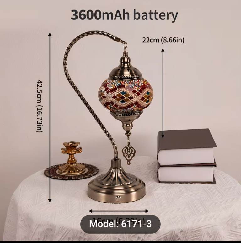 Beautiful Turkish Mosaic Table Lamp – 3600mAh Battery