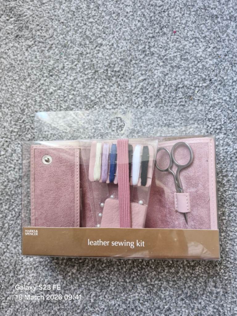New M&S Pink Leather Sewing Kit