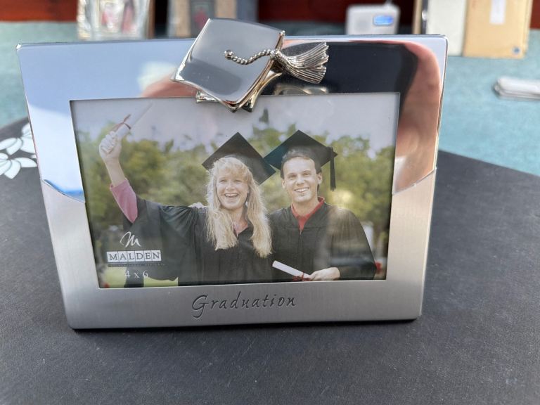 Silver graduation photo frame used 