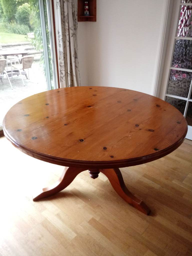 Table round pine pedestal dining kitchen 135cm 53 inches across, solid wood,
