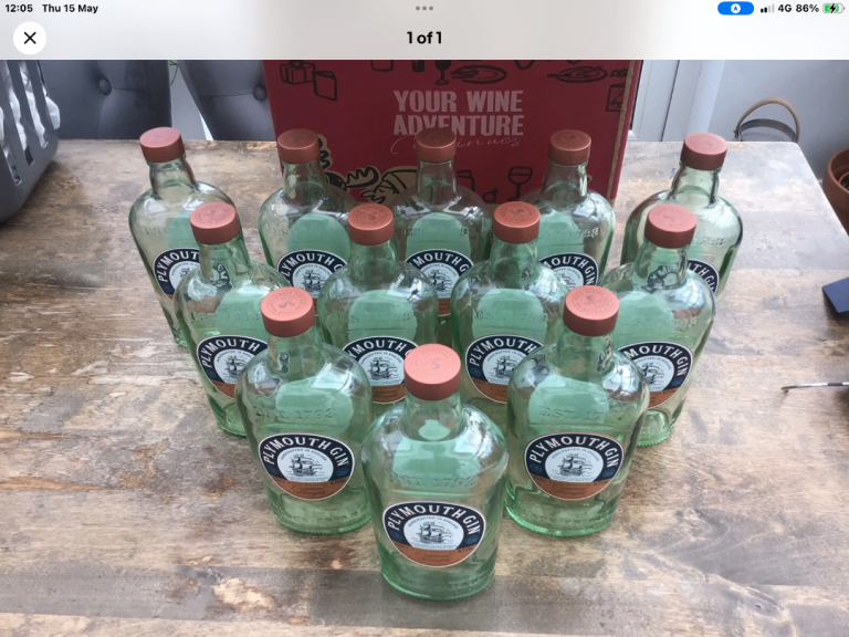 PLYMOUTH GIN BOTTLES EMPTY FOR UP CYCLING 