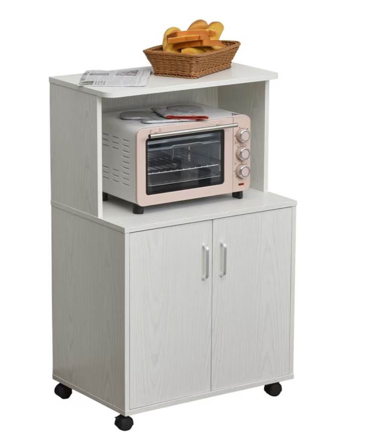 Modern White Kitchen Storage Unit with Wheels