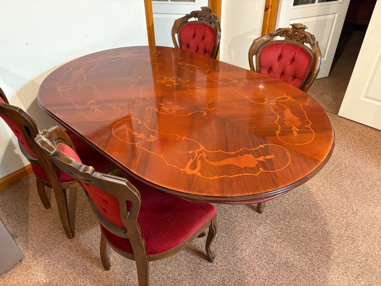 Italian mahogany dining table and chairs 