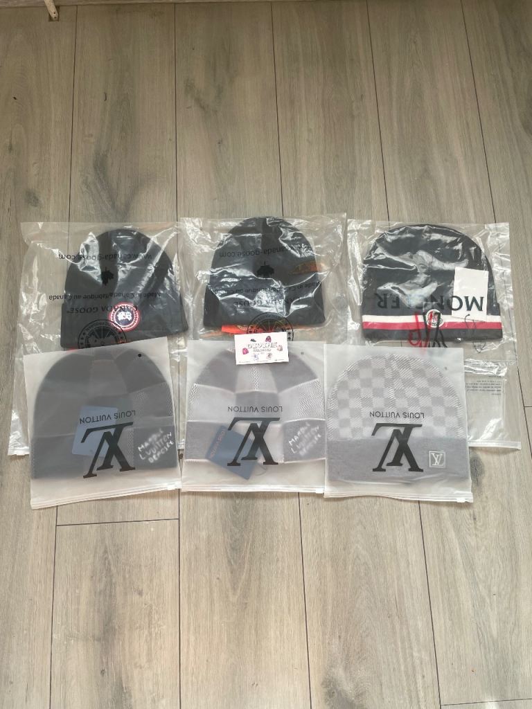 3 Designer winter beanies in hand (Lv, moncleezy, Canada goose) READ DESCRIPTION 