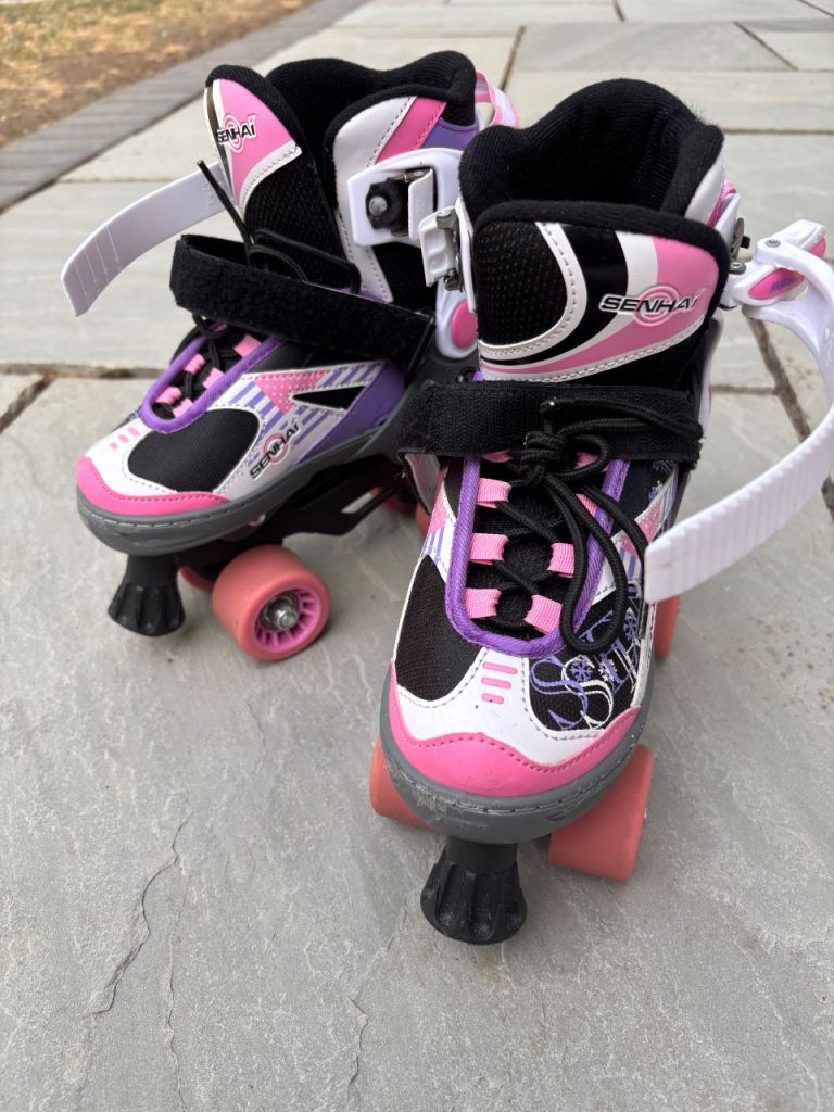  Roller Skates with Protection Set – Pink/Purple, Good Condition