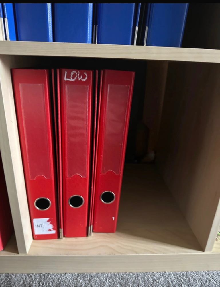 5 lever arch files. 