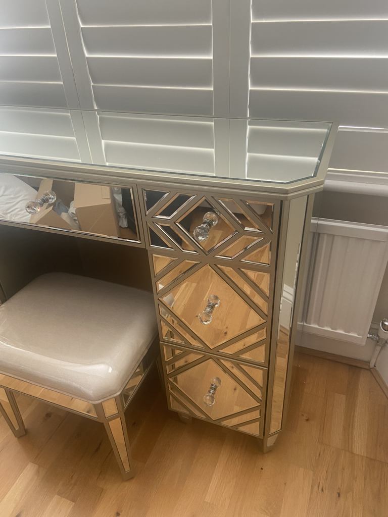 Mirrored 7 drawer dressing table and stool 
