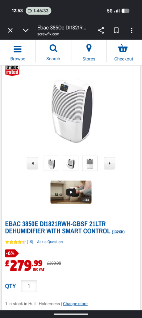 Ebac 3850e 21L Smart Control Dehumidifier – Brand New