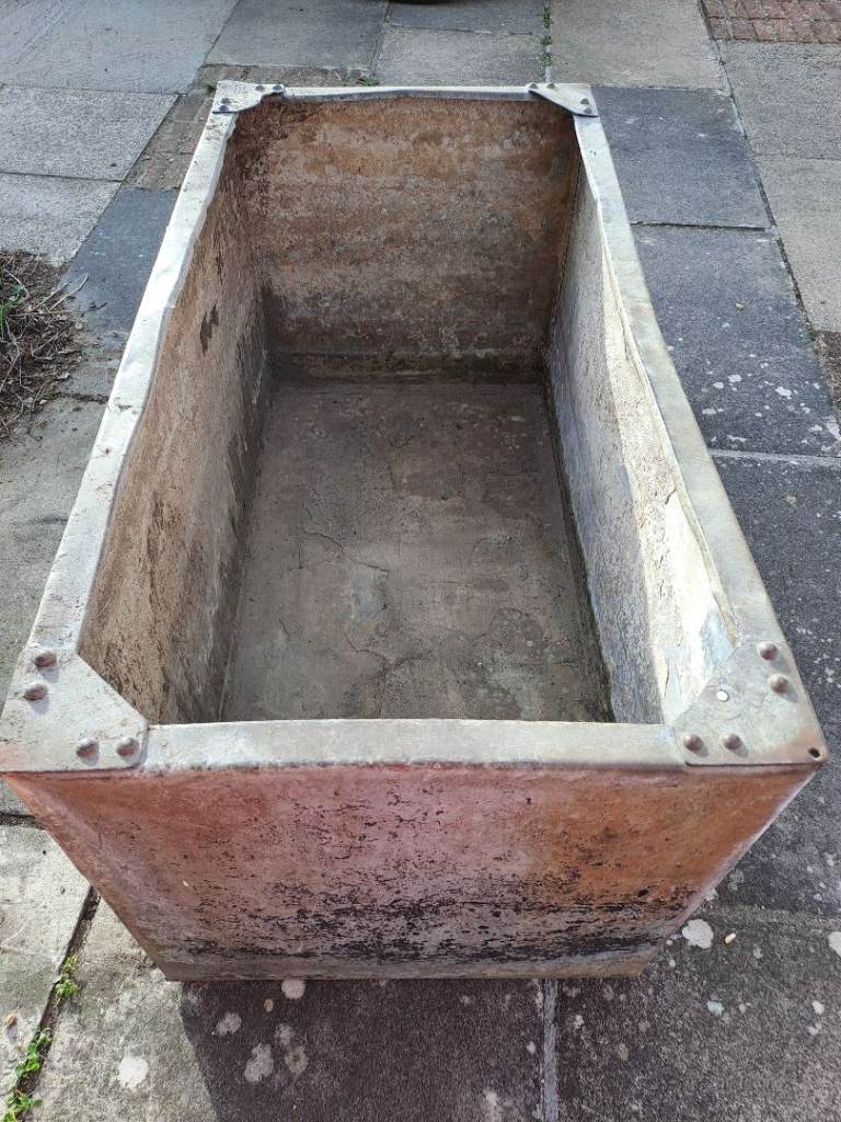 Large Vintage Galvanised and riveted Metal  Planter Trough