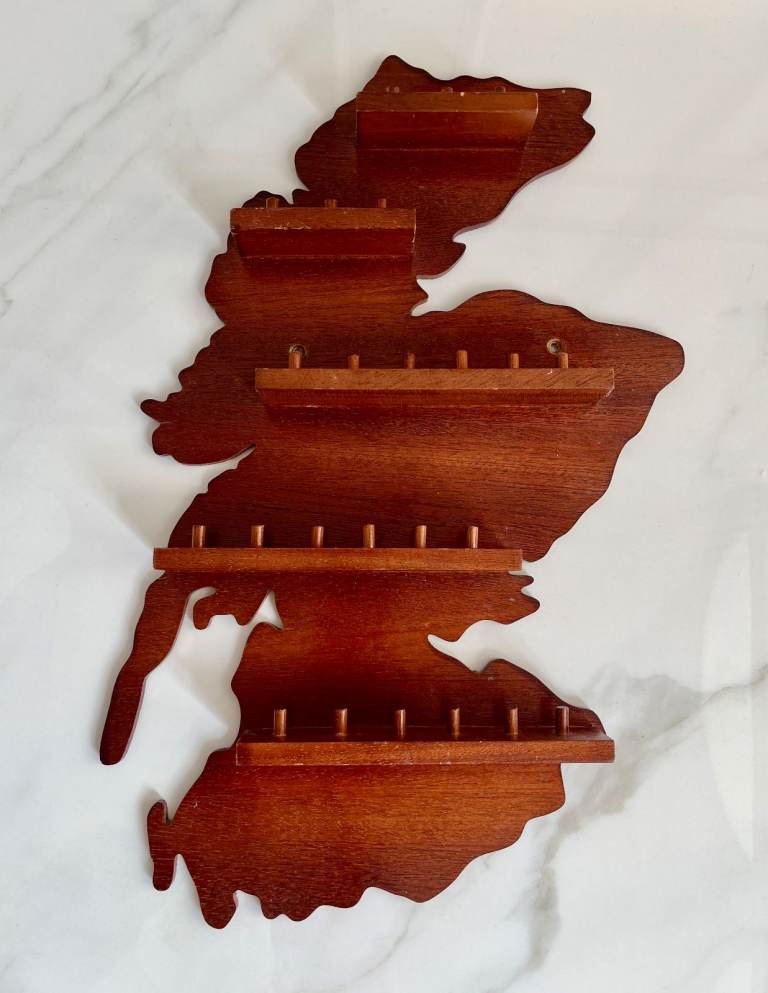 Unusual Wooden Map of Scotland Wall Mountable Thimble Holder Display ...