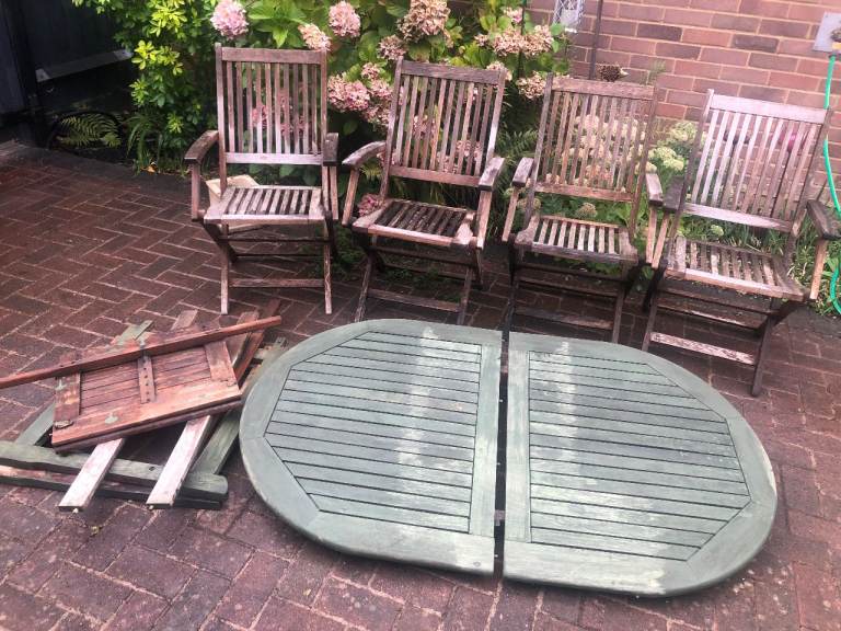Wooden Garden Table and Chairs Set – Fair Condition