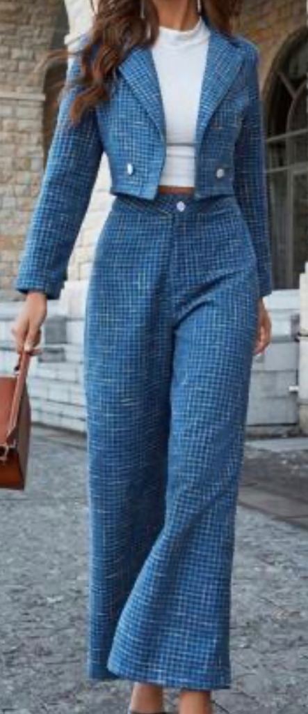 SHEIN Modelyn Lapel Neck Blazer & Wide Leg Trousers Set Size S