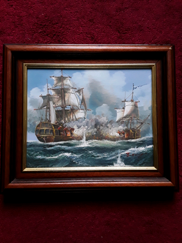 2 small FRAMED and SIGNED  PAINTINGS OF SHIPS