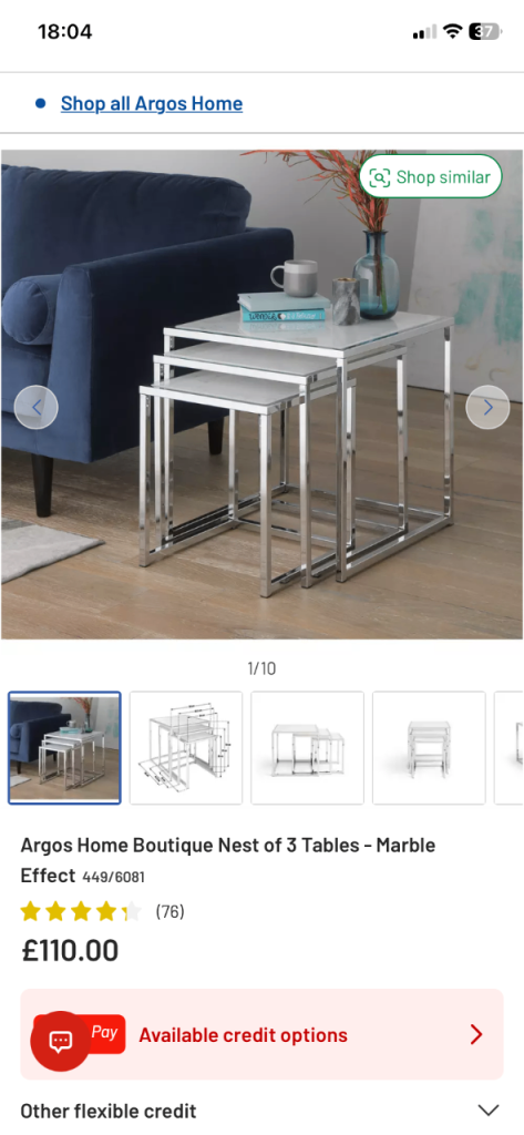 Argos Home Nest of 3 Tables – Marble Effect, Good Condition