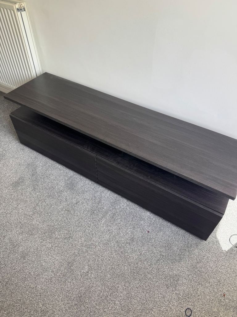 Low profile, 2 drawers, open shelf, black-brown finish