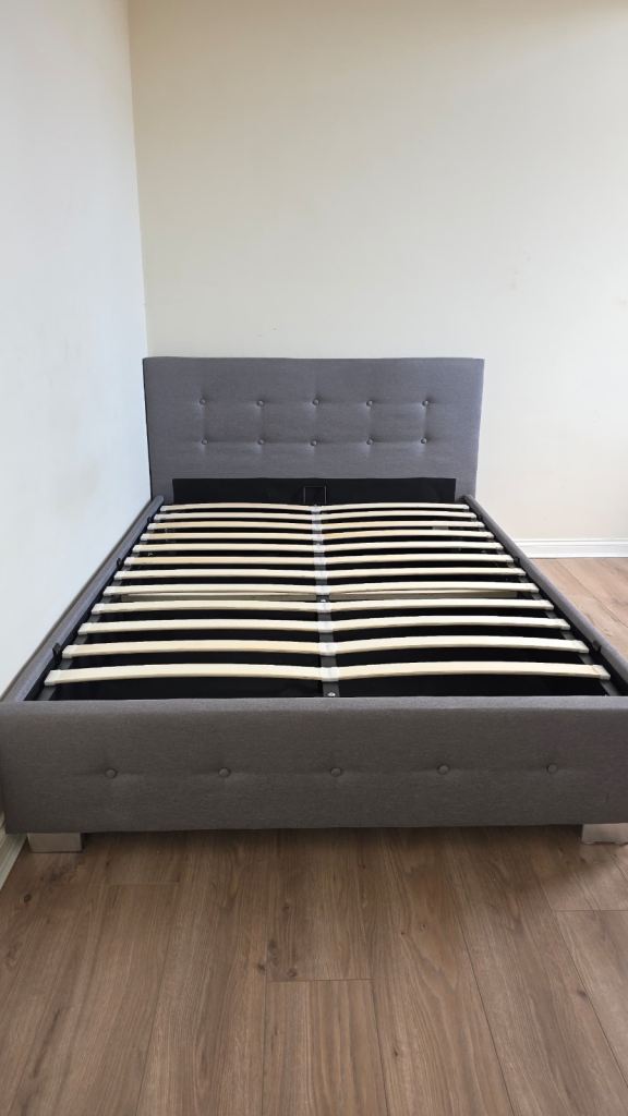 Double Ottoman Bed Frame with Storage – Grey Fabric