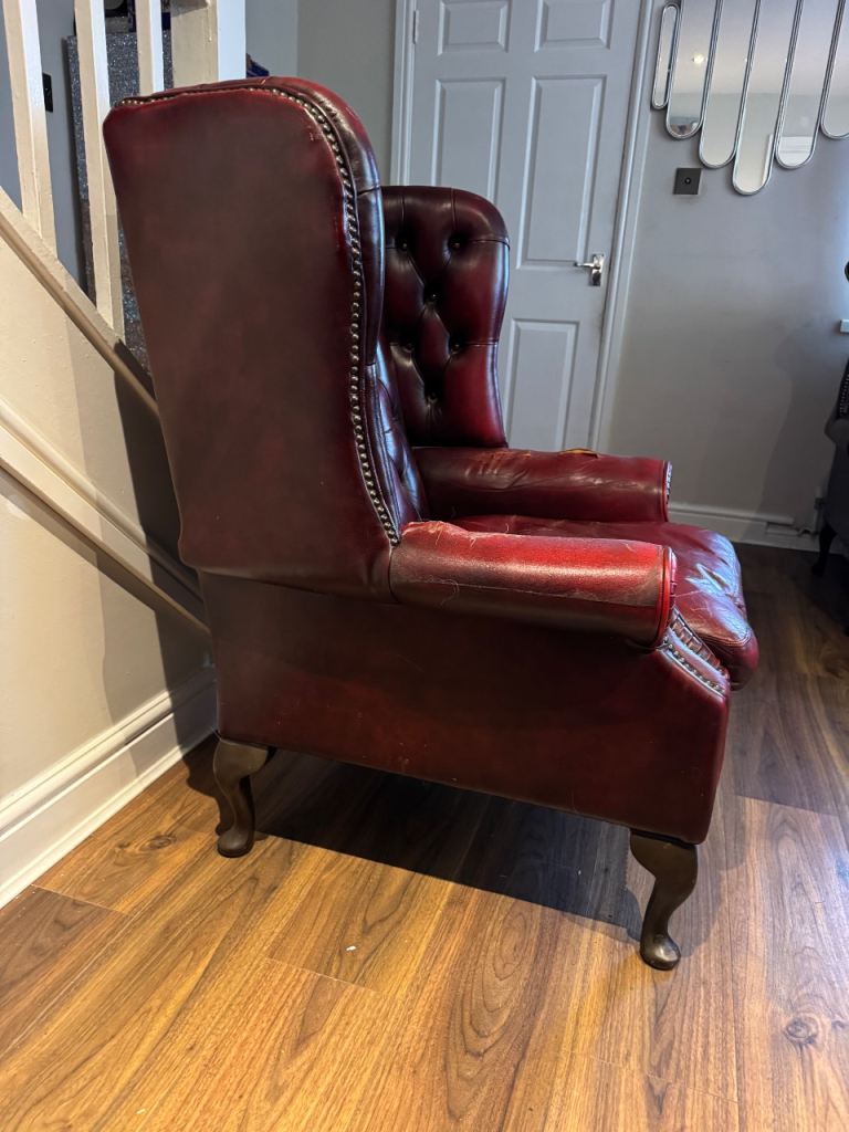 SOLD!!!Chesterfield Queen Anne wingback oxblood armchair 