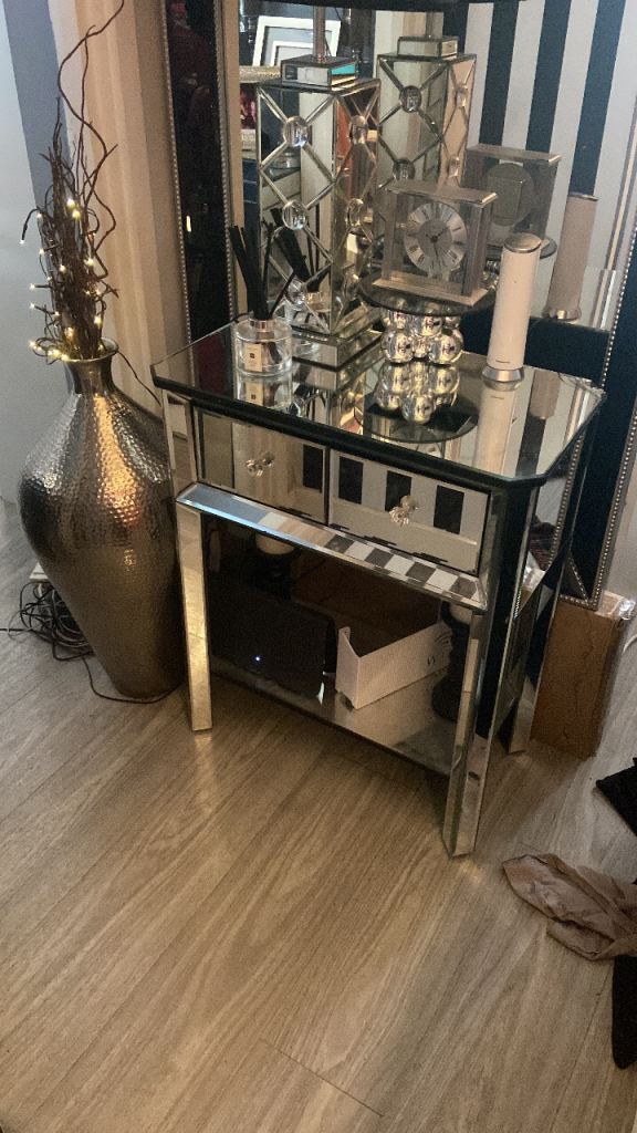 2 Tier Mirrored Console table with drawers 60cm 