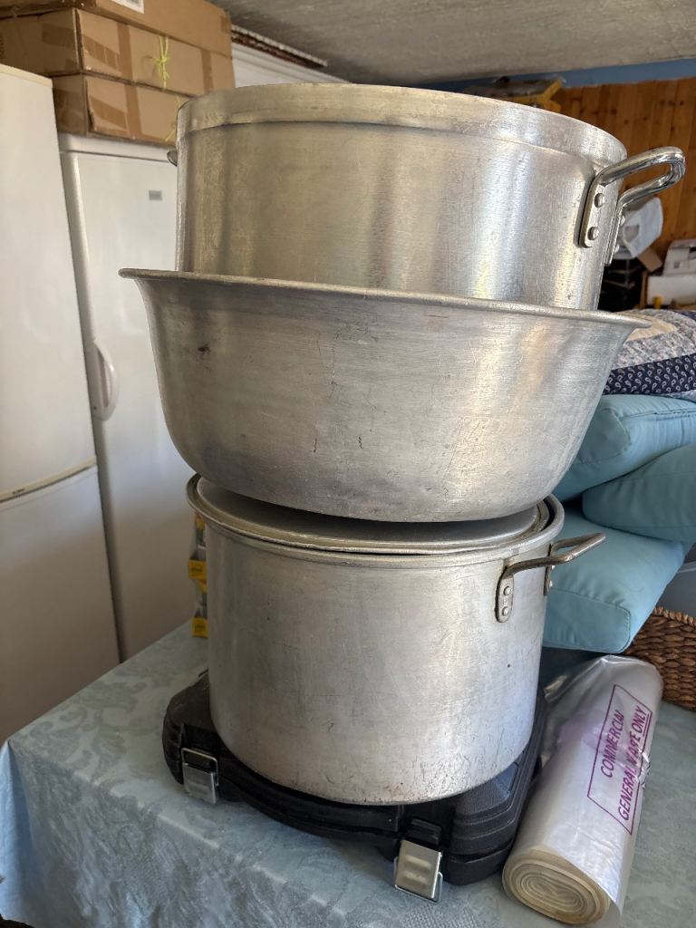 Large Aluminium Pots and Bowl – Well Used
