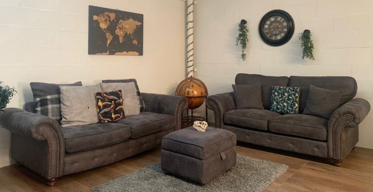 DFS 3 and 2 seater sofas studded 