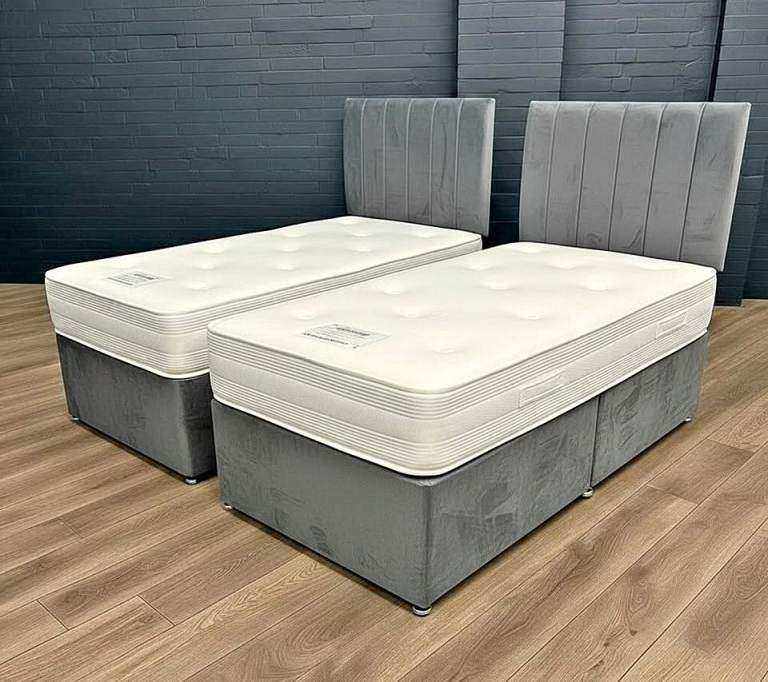 Brand New Stylish 3ft Luxury Single Size Divan Bed Frame With Headboard & Mattress - Free Delivery