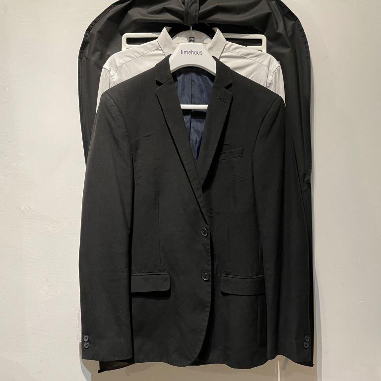 Limehaus Men’s Two-Piece Black Suit 38R (Slim Fit) - Machine Washable Suit