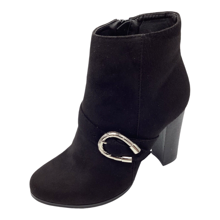 Koi Footwear Womens Ankle Boots UK 6 Black Faux Suede High Block Heel Buckle 