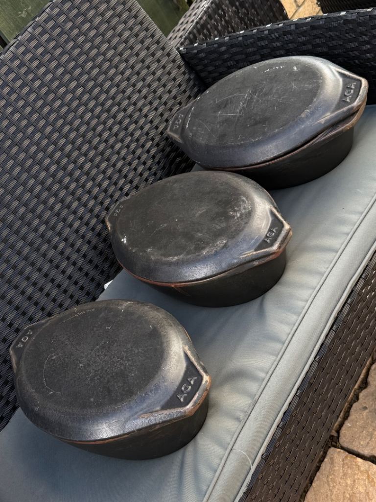 Vintage AGA Large 15" (38cm) Oval Cast Iron Casserole Dish Bundle Lids Spares 