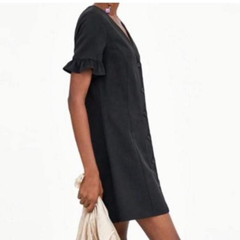 image for Black Zara mini black dress with frill sleeves
