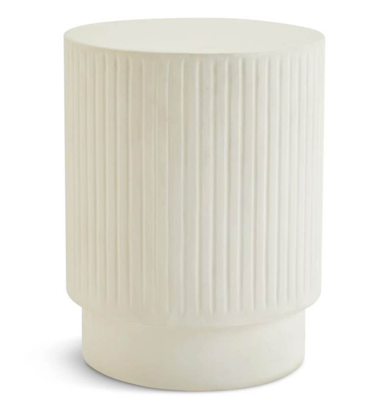 A new ( slight seconds )  round, ribbed white side table  