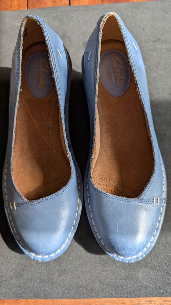 Clarks artisan - Structure Blue Leather Wedge Shoes – New