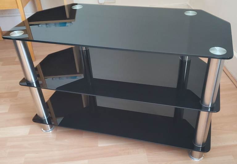 Argos Home Matrix Glass Corner TV Unit - Black & Chrome (Like New)