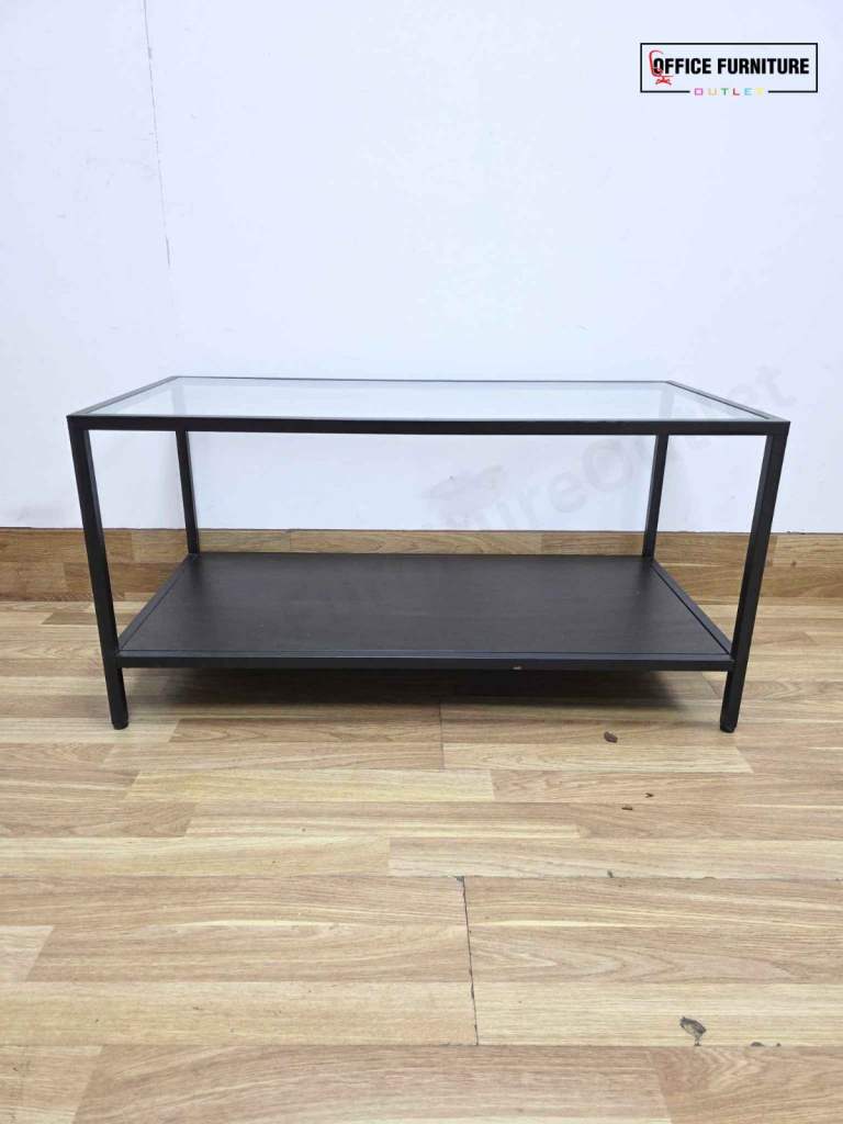 Black Metal & Glass Coffee Table with Lower Shelf