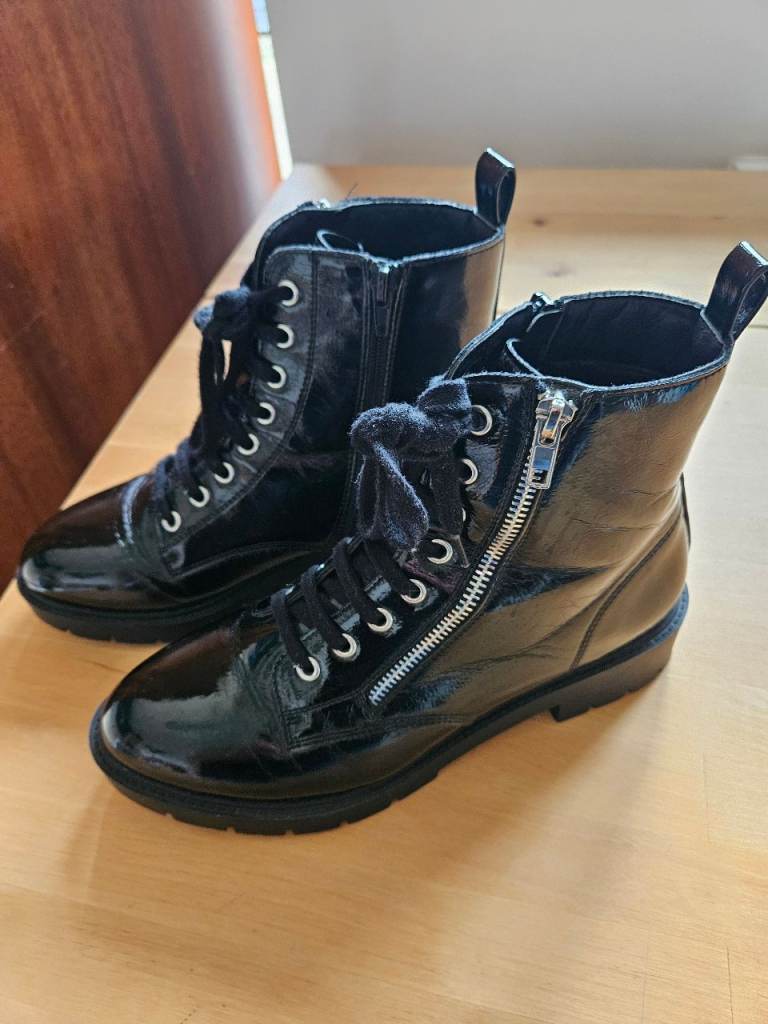 Ladies black patent doc martin style ankle boots, size 7 by New Look £8