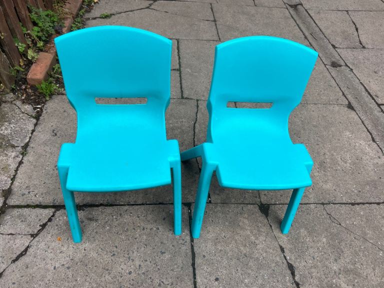 Pair of Blue Plastic Kids' Chairs – Good Condition