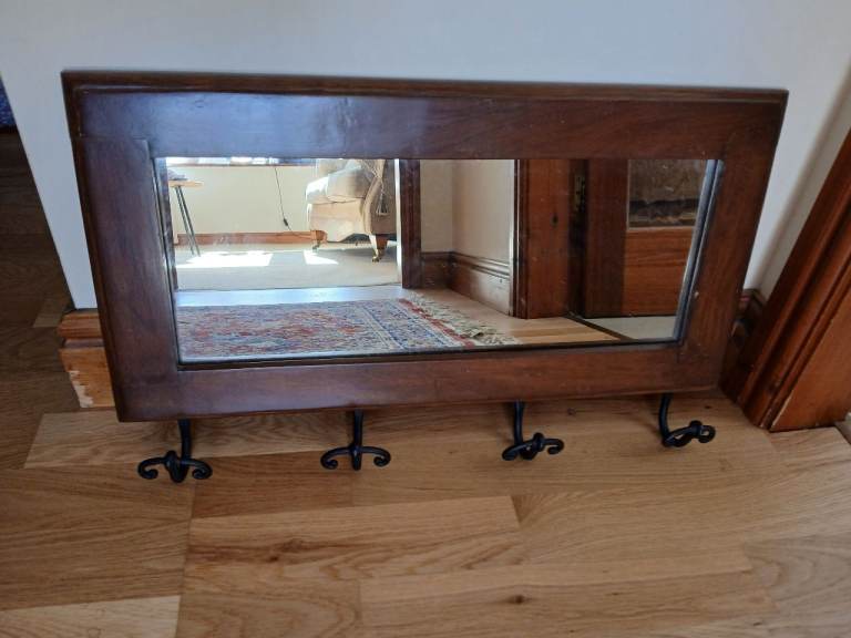 60cm x 30cm antique mirror with coat hooks