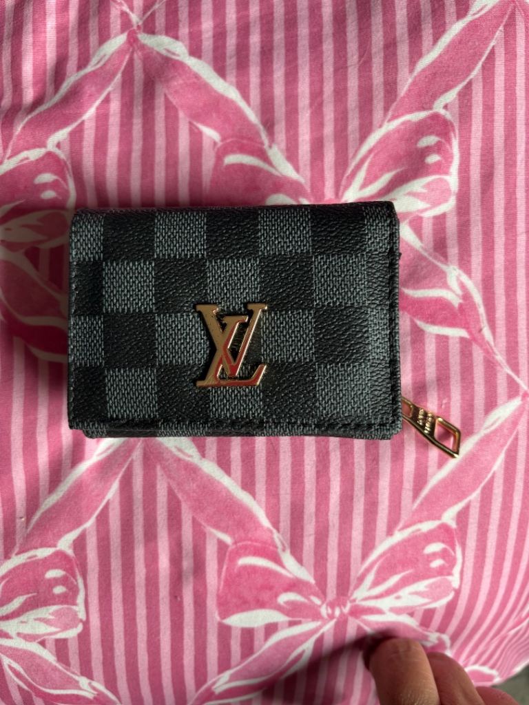 New Black Checkered Wallet with Gold Tone Hardware