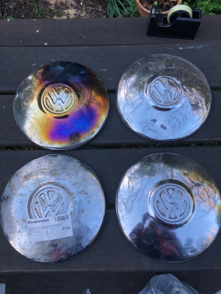 4x Volkswagen VW Beetle / Camper Chrome Hubcaps 
