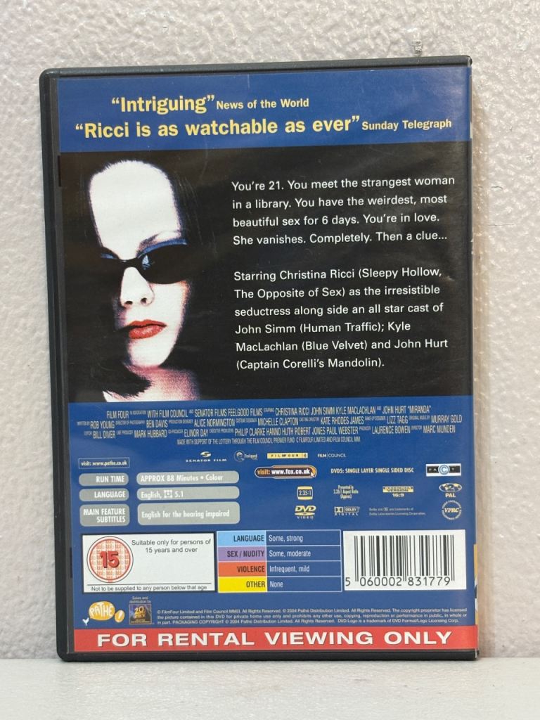 Miranda DVD Christina Ricci John Simm Ex-Rental Copy — Collect SE London